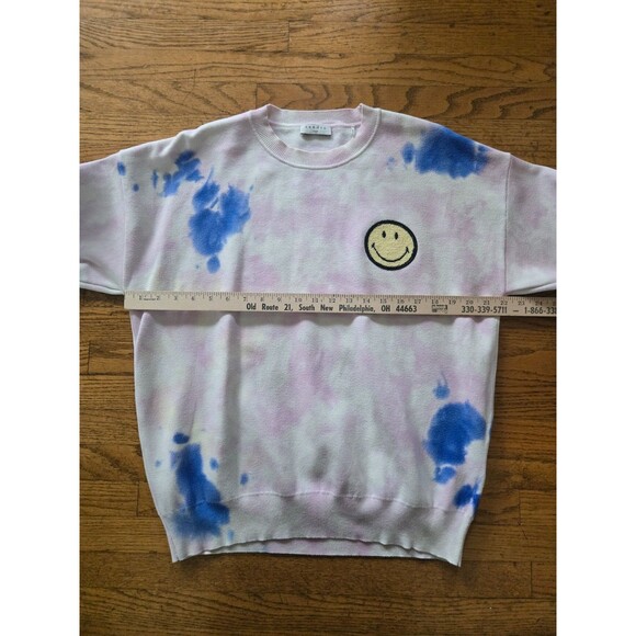 SANDRO Paris x SMILEY Originals Patch Crewneck Tie Dye Sweater Size 3/Large - Picture 7 of 8